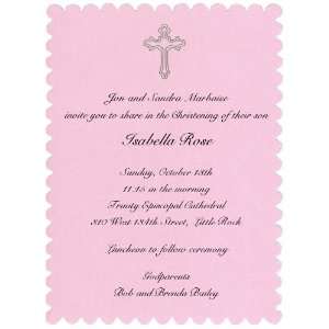  Pink Scallop With Silver Foil Cross Invitations