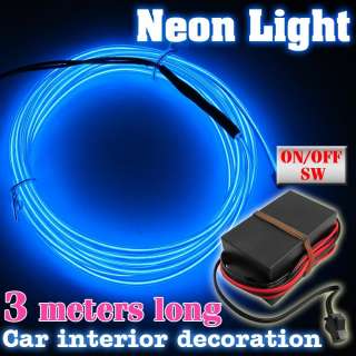   Light Glow EL Wire Rope Car Party Strip Driver 3m 12v Tube Blue  