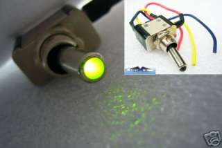 CHROME Toggle Switch with LED GREEN 12v Car Neon / Leds  