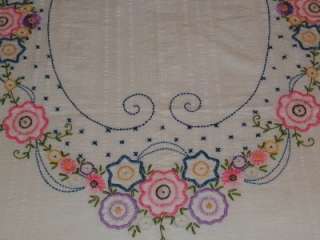 Antique Hand Embroidery Applique Spring FLORAL Seersucker Bedspread 