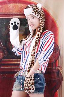 Cartoon Animal Leopard Fluffy Cap Scarf Gloves H2709  
