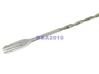   Bar Stainless Steel Twisted Mixing Spoon with Fork Tip Spiral handle