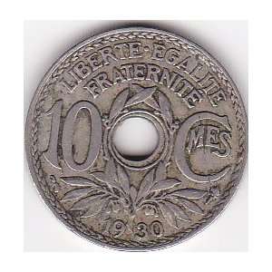  1930 France 10 Centimes Coin 