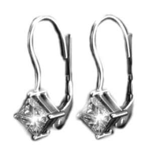   Princess Diamond Solitaire Drop Earrings 14K Gold Certify Jewelry