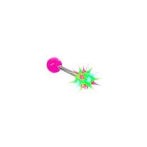 Stainless Steel with UV Green/Pink Silicone Spikey Ball Barbell   14G 