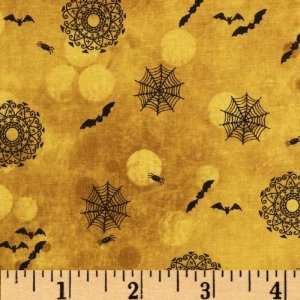  44 Wide Gone Haunting Spider Webs Dark Yellow Fabric By 