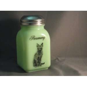  Green Milk Glass Rosemary Spice Shaker with Caz the Cat 