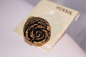 32 Fossil Brand Gold Rose Flower Large Stretch Ring  