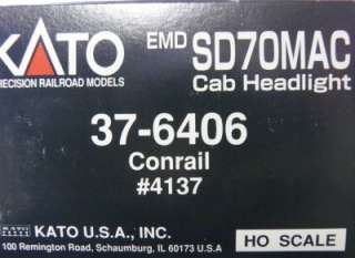 Kato 37 6406 Conrail EMD SD70MAC Locomotive w/Cab Headlight   HO Scale 