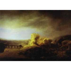 Oil Painting Landscape with a Long Arched Bridge Rembrandt van Rijn