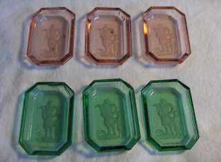   Vintage Pink Green Crystal Etched Cut Glass Salts Salt Cellars  