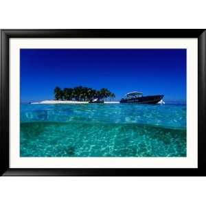 Dive Boats off Island, South Water Caye, Stann Creek, Belize Framed 