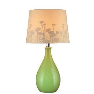 Table Lamp with Floral Silhollette Fabric Shade in Light Green Finish
