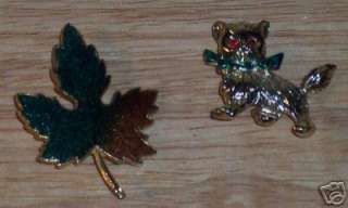 VINTAGE LOT /2 LOVELY PINS CAT AND MAPLE LEAF  