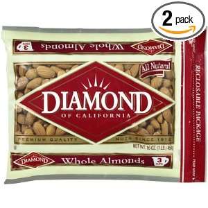 Diamond Baking Nuts Almonds Whole, 16 Ounce Bags (Pack of 2)