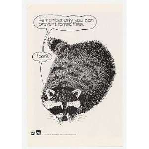  1980 Raccoon Smokey The Bear Forest Fires Print Ad (4284 