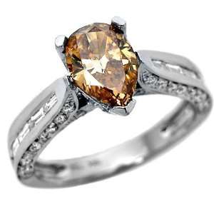  2.28ct Fancy Brown Pear Diamond Engagement Ring 18k White 