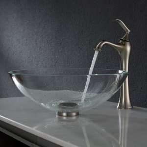 Kraus C GV 100 12mm 15000BN Crystal Clear Glass Vessel Sink and Ventus 