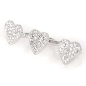   Gloss Silver Plated Three Hearts Two Finger Ring with Free Gift Box