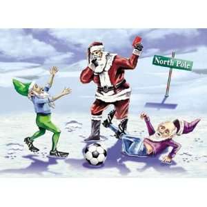  Santa / Elves Reindeer Games Soccer Greeting Cards 5 X 7 