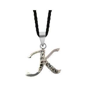  Cute little Silver Initial Pendant K with crystals   Comes 