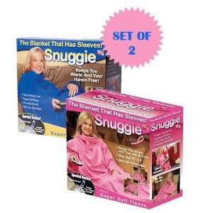  SNUGGIE FLEECE BLANKETS SET OF 2 (1 PINK AND 1 BLUE 