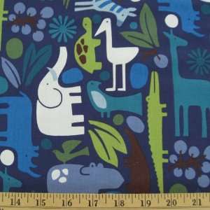  2 D Zoo on Navy Blue Fabric Two Yards (1.8m) 6218K Arts 