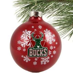    Milwaukee Bucks Red Snowflake Glass Ornament
