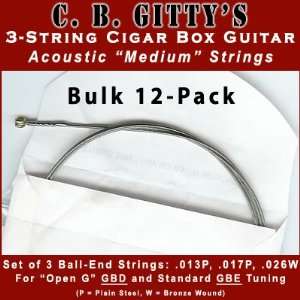  12 pack Acoustic Medium 3 String Cigar Box Guitar Strings 
