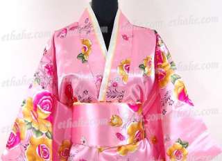 Chinese Kimono Robe Sleepwear Nightgown Pink 647G  