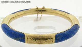 Lovely Vintage Chinese 14k Gold & Lapis Bangle Bracelet 23.6 grams 