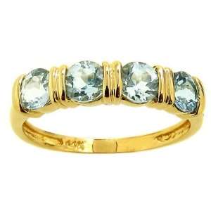  14K Yellow Gold Four Stone Band Ring Aquamarine, size6 