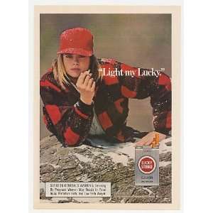  1987 Lady Smoking Light My Lucky Strike Cigarette Print Ad 