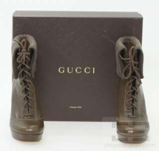 Gucci Winter Leaf Leather & Wool Ribbed Lara Cuffed Platform Booties 