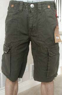   cargo shorts in Army. 100% cotton. Style# MAR841K33. Retail $154