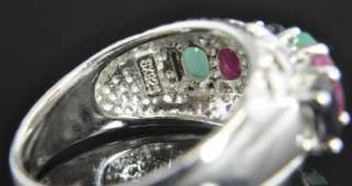   Silver 3.50 TW Natural Multi Gemstone Wide Cigar Dome Band Ring Sz 10