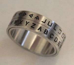 Secret Decoder Ring   Pig Pen Cipher Spinner Ring Silver  