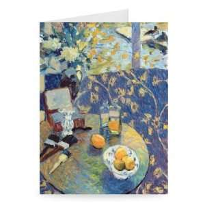 Flowers and Cluttered Tray (oil on canvas)    Greeting Card (Pack of 