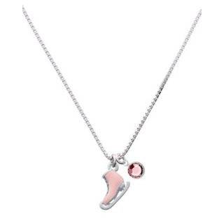 Pink Ice Skate Charm Necklace with Light Pink Swarovski Crystal 