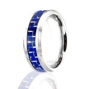  Cobalt Chrome Ring 8mm Mens Blue Carbon Fiber Inlay Wedding 