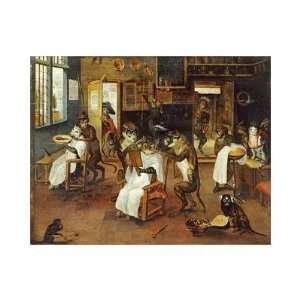 Jan Van Kessel   A Singerie Monkey Barbers Serving Cats Giclee 