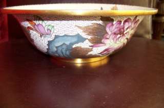 Chinese JINGFA Cloisonne Bowl, 10 1/8D Flowers & Butterflies, White 