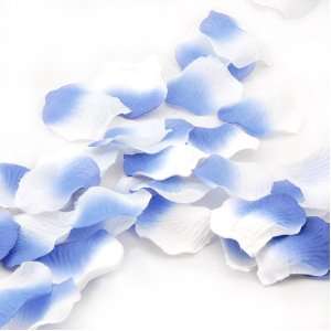    100 Pcs Romantic Silk Flower Petals, White and Blue Beauty