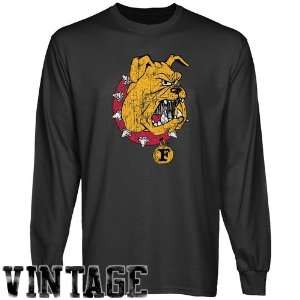 NCAA Ferris State Bulldogs Charcoal Distressed Logo Vintage Long 