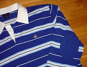   BROTHERS RUGBY SHIRT BLUE STRIPED LOGO ELBOW PATCHES MENS M SHARP