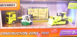 Matchbox Construction Zone Trio Big Rig Hauler, Bulldozer, Fork Lift 