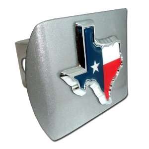   Flag (Tx Shape with Color) Brushed Chrome Hitch Cover Automotive