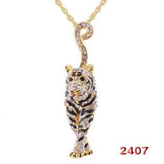 Slap up 2PCS rhinestone alloy pendant necklace gold plated tiger 80 