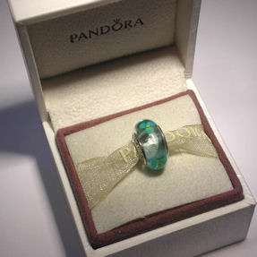 AUTHENTIC PANDORA Sterling Silver and Teal Murano Glass FLOWERS 