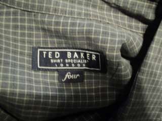 Mens TED BAKER Gray Plaid Polynosic Dress Shirt Sz 4 XL  